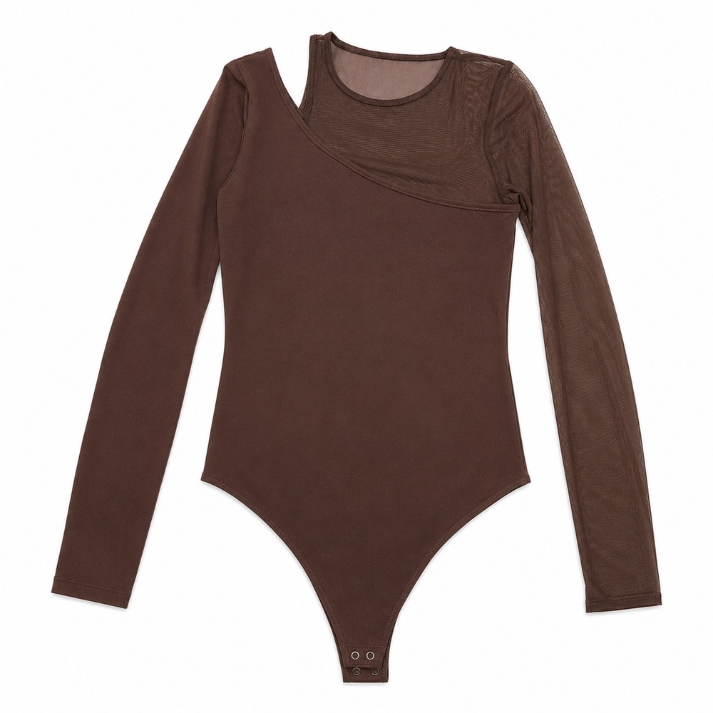 Abercrombie & Fitch Soft A&F Collection Mesh Asymmetrical Bodice Brown Medium